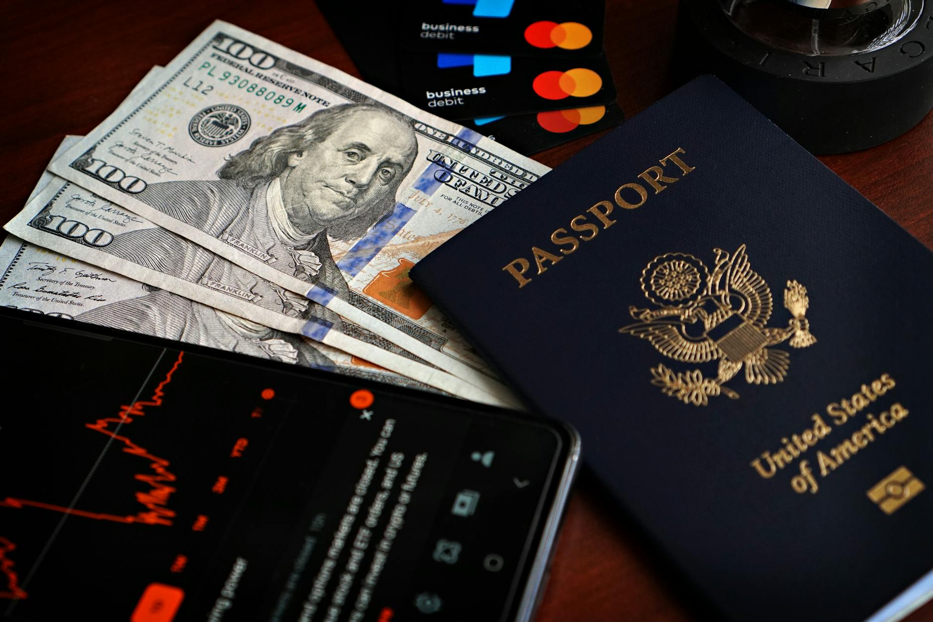 US passport and financial documents representing employment-based immigration visa bulletin
